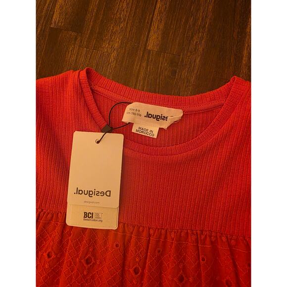 NWT Desigual Girls Vest Fresia Tiered Eyelet Lace Dress Coral Size 5/6 MSRP $115 - Picture 5 of 7